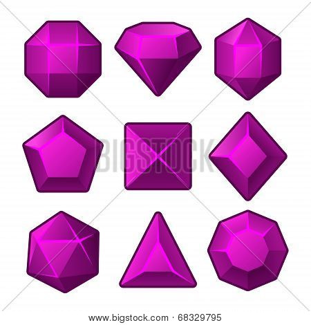 Set of Purple Gems for Match3 Games. Vector