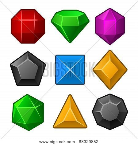 Set of Multicolored Gems for Match3 Games. Vector