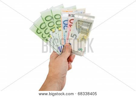 Euro Banknotes In Hand Closeup