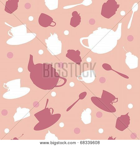 seamless vector pattern with cups and teaspots