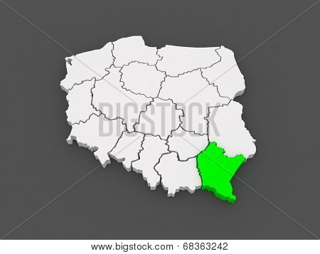 Map of Subcarpathian. Poland. 3d