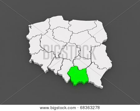 Map of Malopolska. Poland. 3d