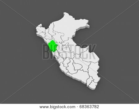 Map of Ancash. Peru. 3d