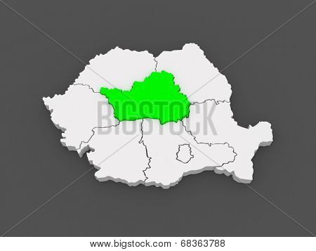 Map of Central Region Development Romania. 3d