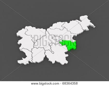 Map of Nizhneposavsky region (Lower Posavina). Slovenia. 3d