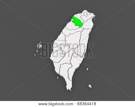 Map of Hsinchu County. Taiwan. 3d