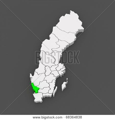 Map of Halland. Sweden. 3d