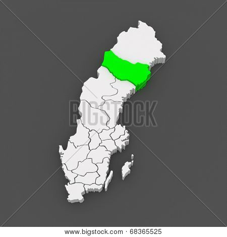 Map of Vasterbotten. Sweden. 3d