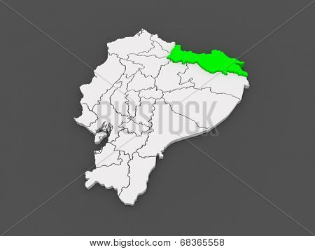 Map of Sucumbios. Ecuador. 3d