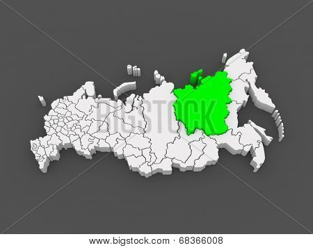 Map of the Russian Federation. Republic of Sakha (Yakutia). 3d
