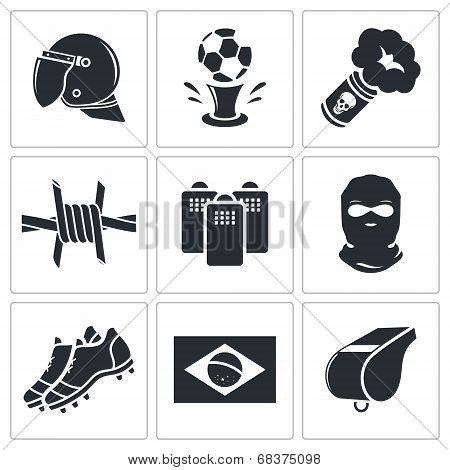 Soccer fans ultras icon collection
