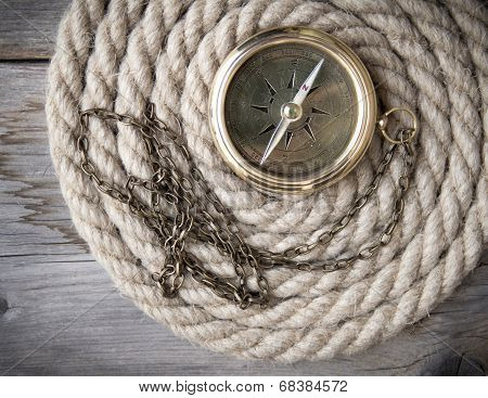 Antique Compass And Rope
