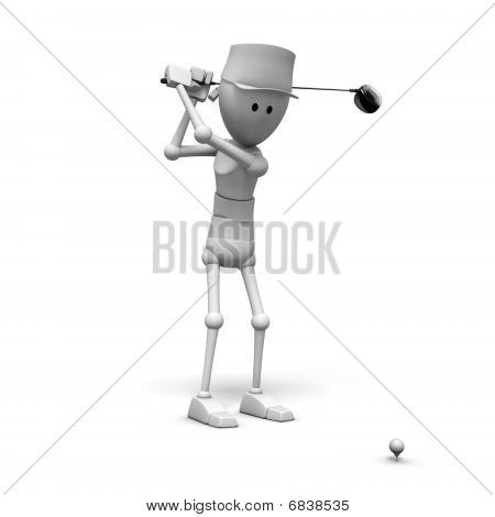 Branco 3d personagem jogando golfe