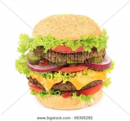 Appetizing cheeseburger.