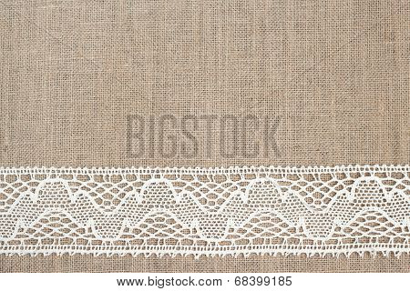 Burlap background with lace
