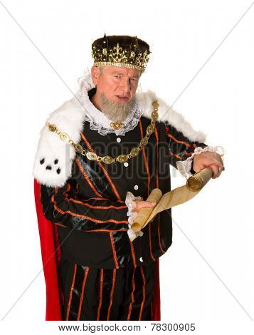 Senior king making an announcement holding a parchment scroll