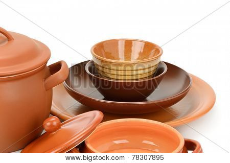 Set clay utensils isolated on white