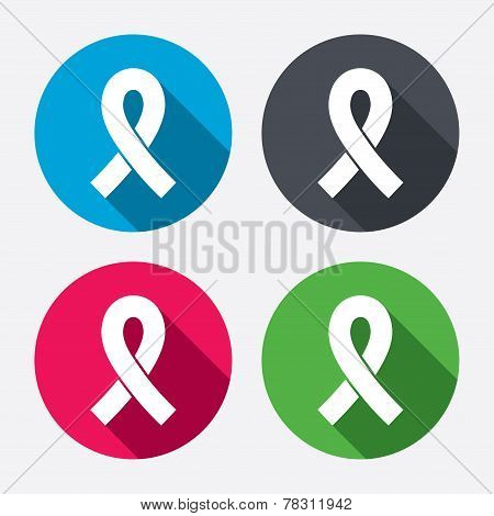 Ribbon sign icon. Breast cancer awareness symbol