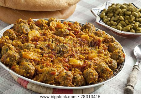 Moroccan dish with kefta sardines and broad beans