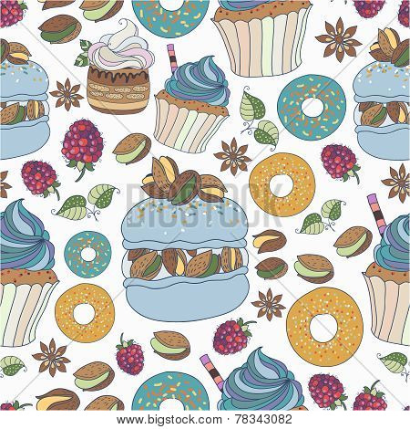 Seamless pattern of colorful desserts