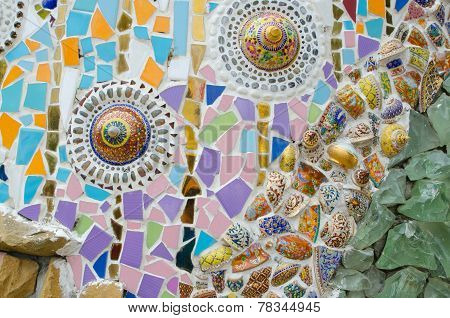 Thai Benjarong Bowl On Tile Mosaic Background.