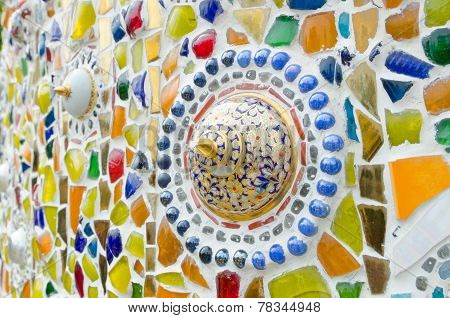 Thai Benjarong Bowl On Tile Mosaic Background.
