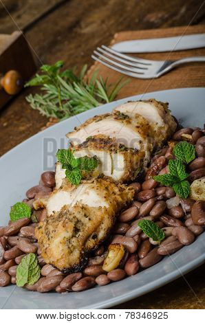 Roasted Chicken Breast With Herbs And Stewed Beans