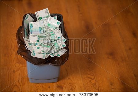 Rubles In Trash Bin