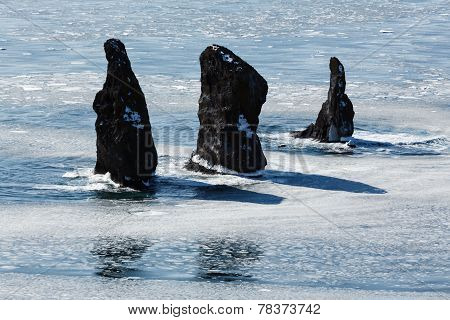 Three Brothers Rocks In Avachinskaya Bay.kamchatka Peninsula