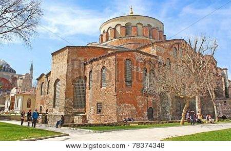 Saint Irina church placed in the territory of Topkapi palace and Hagia Sophiya on the left side