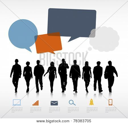 Silhouettes of Business People and Speech Bubbles