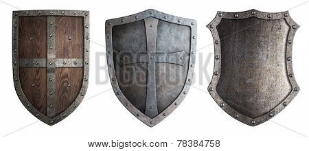 metal medieval shields set isolated
