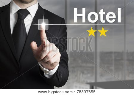 Businessman Pushing Button Hotel Two Stars