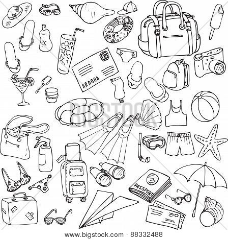 sea and travel set of sketch