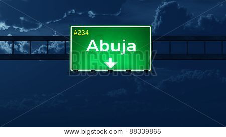 Abuja Nigeria Highway Road Sign At Night