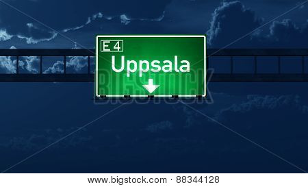 Uppsala Sweden Highway Road Sign At Night