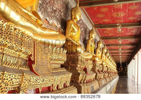 Meditation Buddha Statues In Buddhist Temple Wat Suthat, Bangkok,