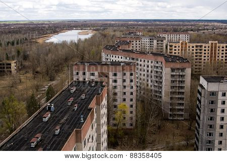 View From Roof Of 16-storied Apartment House In Pripyat Town, Chernobyl Nuclear Power Plant Zone Of