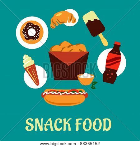 Snacks set with fast food elements