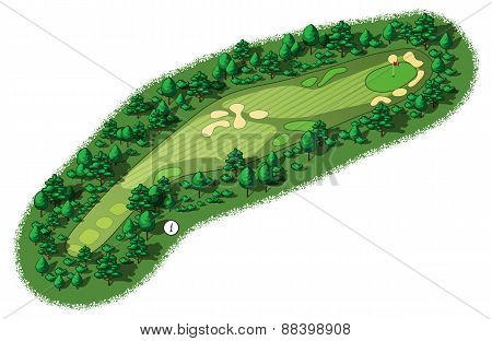 Vector Golf Course Hole Aerial Isometric View