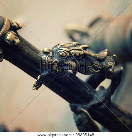 Buddhist Temple Decoration. Vintage Photo. Retro Styled Photo.