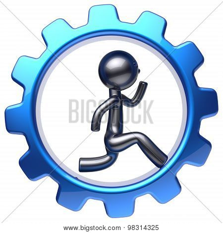 Gear Wheel Cartoon Guy Running Business Man Character Work