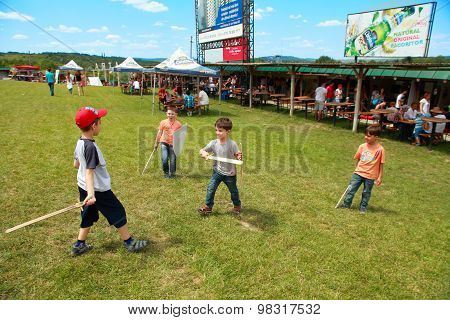 Vatra, Moldova. June 28, 2015. Medieval Festival. Spectators Are Theatrical Performances Involving T