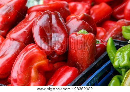 Red Capsicum Tops Close Up Whole