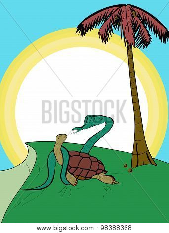 Turtle Entwined Snake