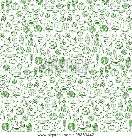 Vegetables and fruits Seamless hand drawn doodle pattern