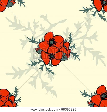 Poppy Floral Background Seamless Pattern
