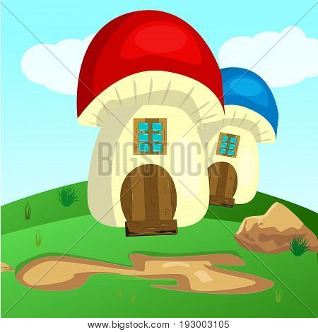 Mushroom house in the woods illustration vector