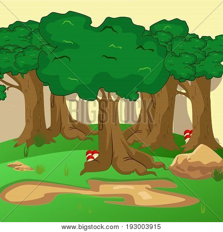 Forest scene with trail in the woods illustration vector