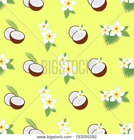 Hawaiian seamless pattern with tropical fruits and flowers. Vector illustration. Easy to use for backdrop textile wrapping paper wall posters